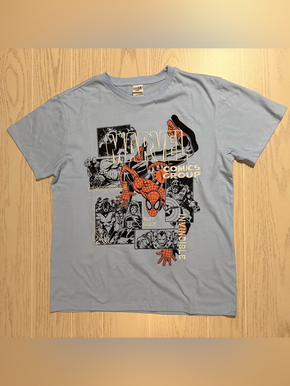 Marvel Spider-Man Mens Large Blue Embroidered Comic Graphic Superhero Tee